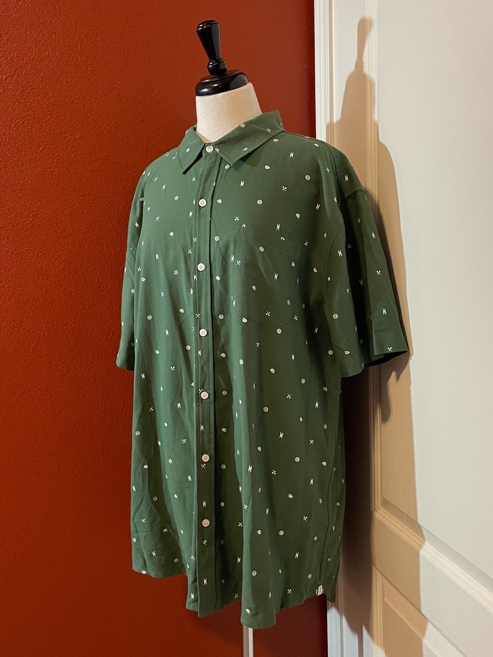 Bridge & Burn Men’s Green Emblems AOP Button Down Short Sleeve Huckberry Shirt